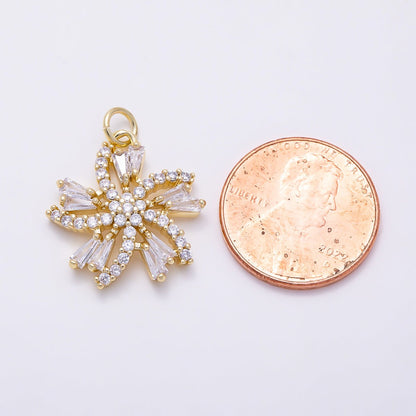 16K Gold Filled 20mm Baguette Micro Paved CZ Flower Swirl Charm | Charms-01547