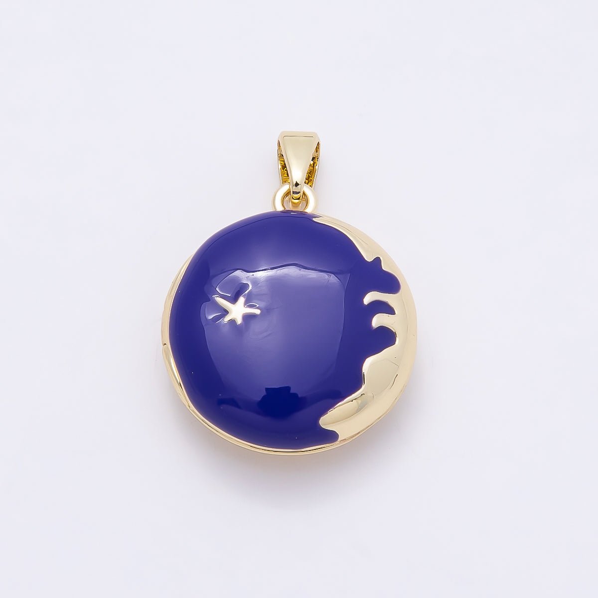 16K Gold Filled 20mm Blue Enamel Star Sky Round Locket Pendant | Charms-01030