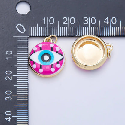 16K Gold Filled 20mm Blue Pink Evil Eye Enamel Round Charm | Charms-01241