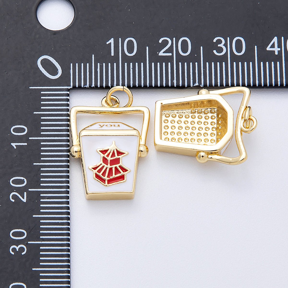 16K Gold Filled 20mm Chinese Take Out Box Enamel Charm | Charms-00123