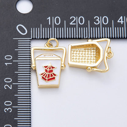 16K Gold Filled 20mm Chinese Take Out Box Enamel Charm | Charms-00123