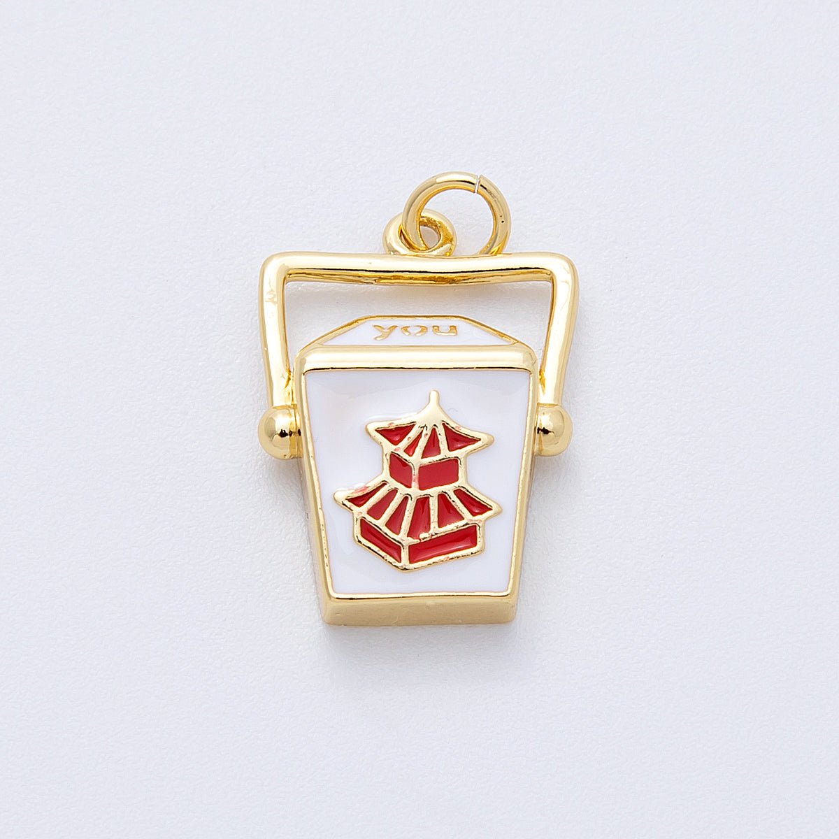 16K Gold Filled 20mm Chinese Take Out Box Enamel Charm | Charms-00123