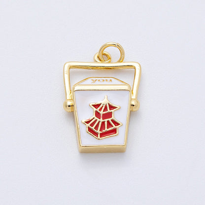 16K Gold Filled 20mm Chinese Take Out Box Enamel Charm | Charms-00123
