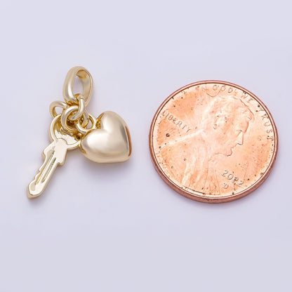 16K Gold Filled 20mm Chubby Heart Key Minimalist Multi Dual Pendant | Charms-01470