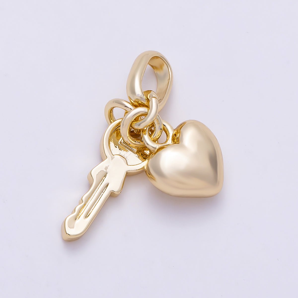 16K Gold Filled 20mm Chubby Heart Key Minimalist Multi Dual Pendant | Charms-01470