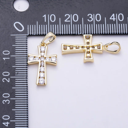 16K Gold Filled 20mm Clear CZ Lined Religious Cross Pendant | Charms-01381