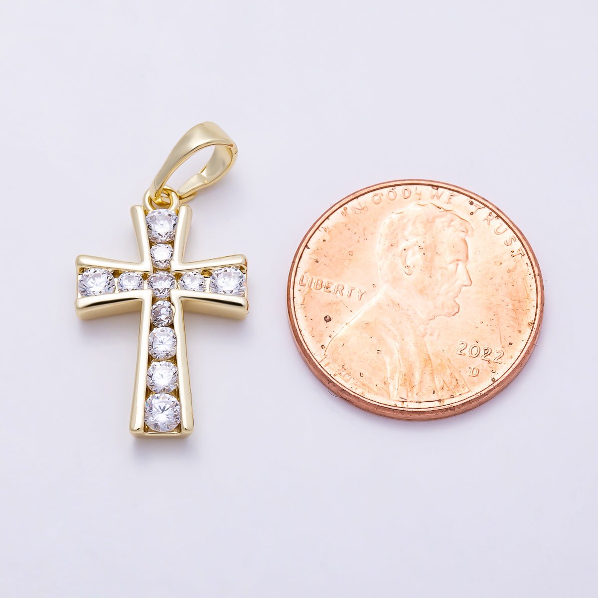 16K Gold Filled 20mm Clear CZ Lined Religious Cross Pendant | Charms-01381
