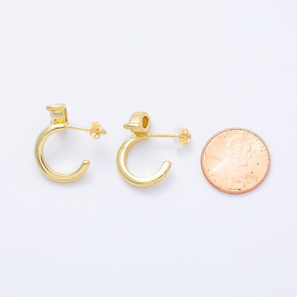 16K Gold Filled 20mm Clear CZ Marquise C-Shaped Hoop | Earrings-00681