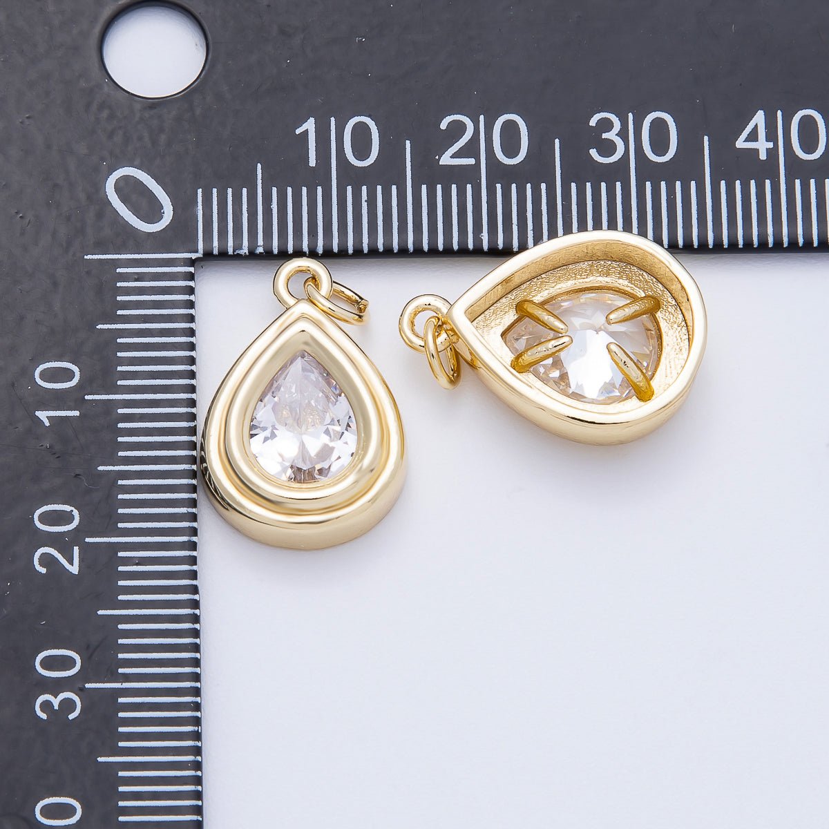 16K Gold Filled 20mm Clear CZ Teardrop Bezel Solitaire Charm | Charms-00665