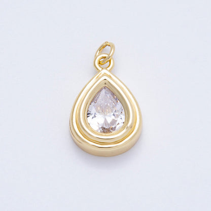 16K Gold Filled 20mm Clear CZ Teardrop Bezel Solitaire Charm | Charms-00665
