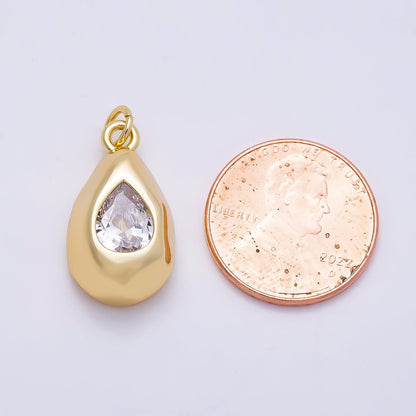 16K Gold Filled 20mm Clear CZ Teardrop Geometric Molten Bezel Chubby Charm | Charms-01355
