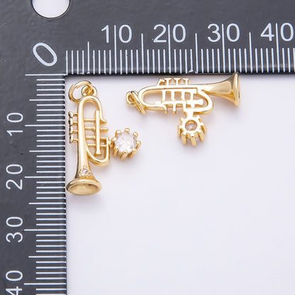 16K Gold Filled 20mm Clear CZ Trumpet Musical Instrument Charm | Charms-00858