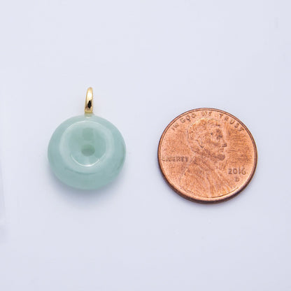 16K Gold Filled 20mm Green Jade Donut Natural Gemstone Pendant | Charms-00259