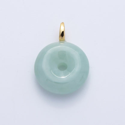 16K Gold Filled 20mm Green Jade Donut Natural Gemstone Pendant | Charms-00259