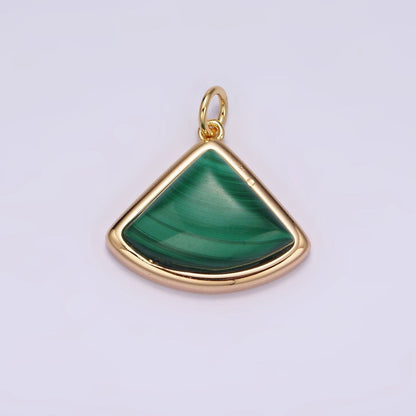 16K Gold Filled 20mm Green Malachite Triangle Bezel Charm | AG454