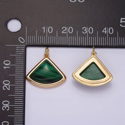 16K Gold Filled 20mm Green Malachite Triangle Bezel Charm | AG454