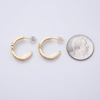 16K Gold Filled 20mm Heart Knot Baguette Micro Paved CZ C-Shaped Hoop in Gold &amp; Silver | Earrings-00643 Earrings-00644
