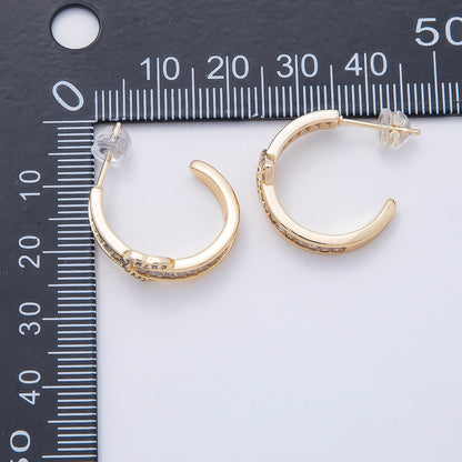 16K Gold Filled 20mm Heart Knot Baguette Micro Paved CZ C-Shaped Hoop in Gold &amp; Silver | Earrings-00643 Earrings-00644