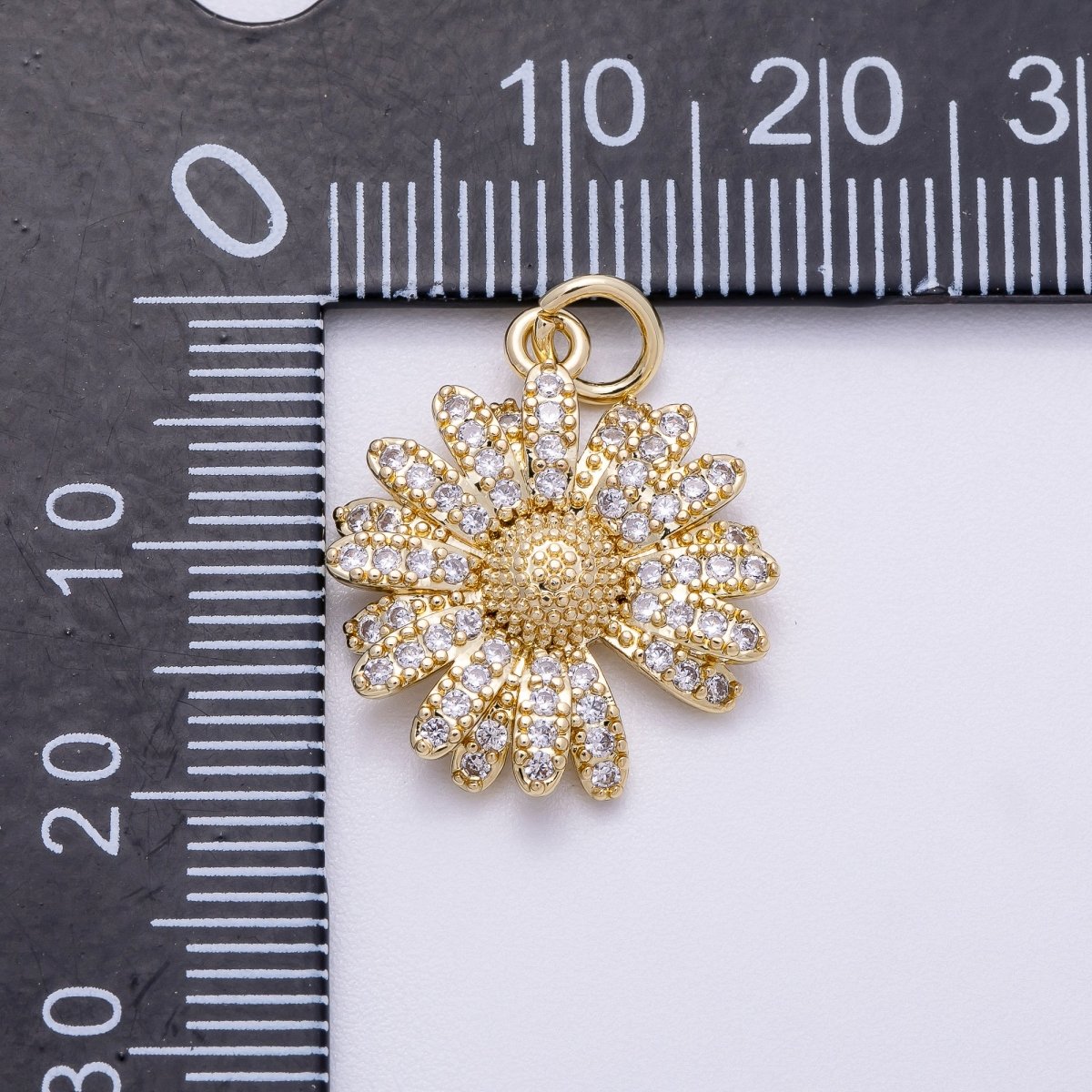 16K Gold Filled 20mm Micro Paved CZ Daisy Flower Charm | Charms-00564
