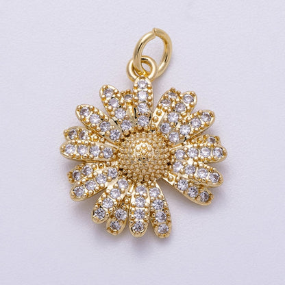 16K Gold Filled 20mm Micro Paved CZ Daisy Flower Charm | Charms-00564