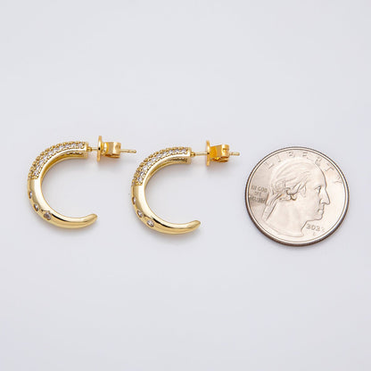 16K Gold Filled 20mm Micro Paved CZ Dotted C-Shaped Hoops Earrings | Earrings-00261