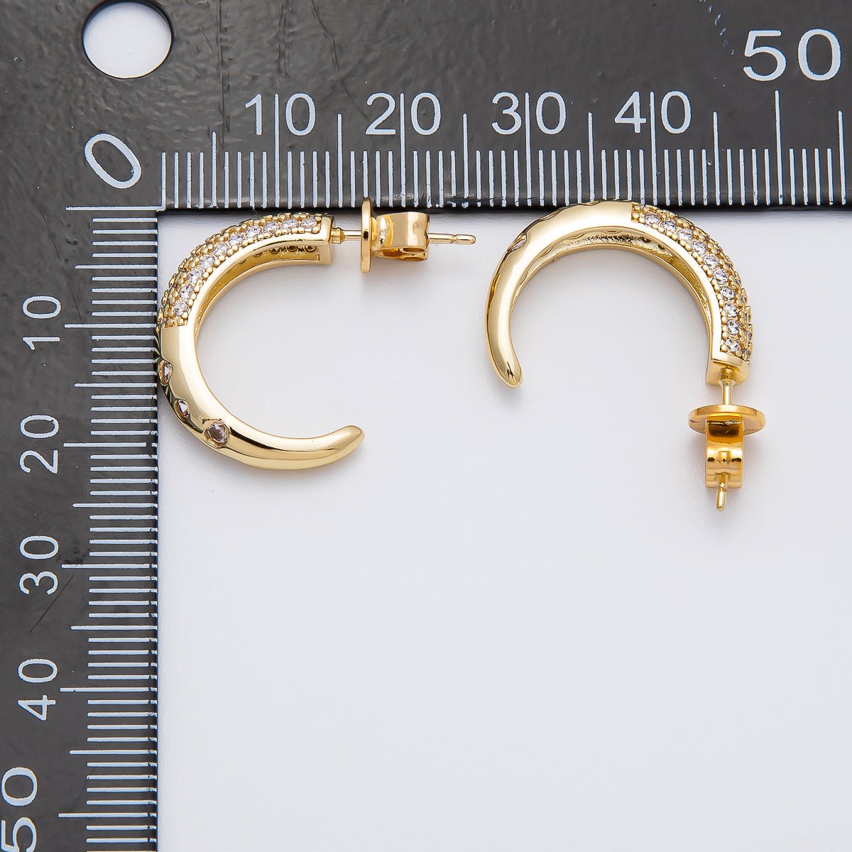 16K Gold Filled 20mm Micro Paved CZ Dotted C-Shaped Hoops Earrings | Earrings-00261