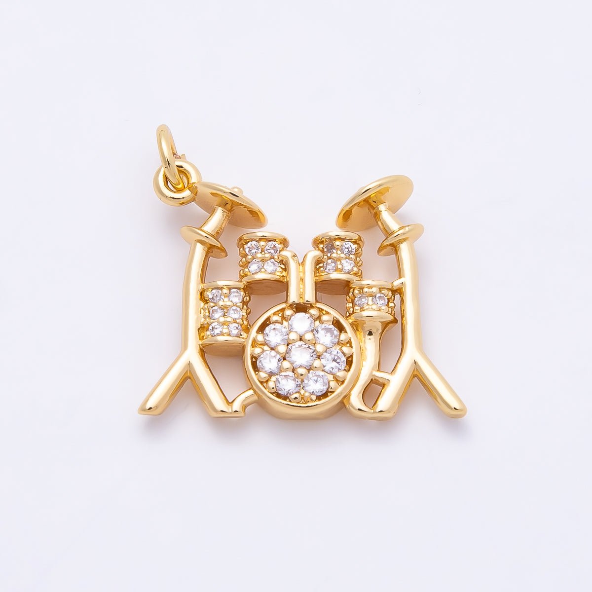 16K Gold Filled 20mm Micro Paved CZ Drum Kit Set Musical Instrument Charm | Charms-00862