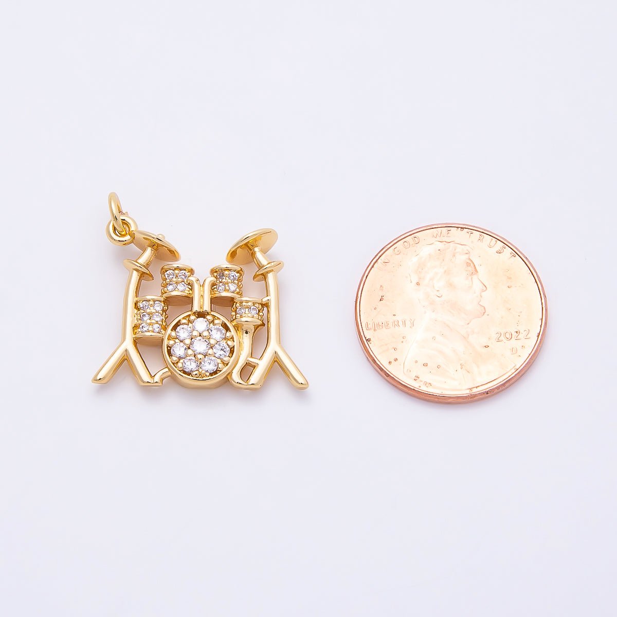 16K Gold Filled 20mm Micro Paved CZ Drum Kit Set Musical Instrument Charm | Charms-00862