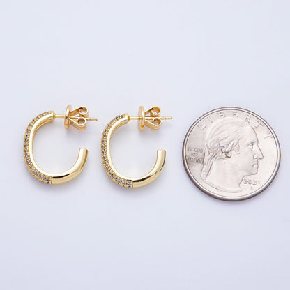 16K Gold Filled 20mm Micro Paved CZ J-Shaped Hoop Earrings | Earrings-00339