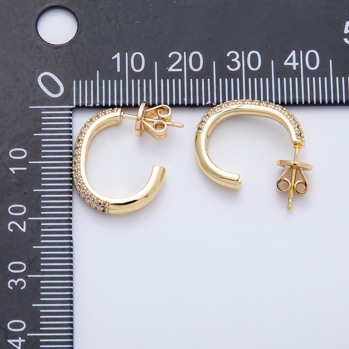 16K Gold Filled 20mm Micro Paved CZ J-Shaped Hoop Earrings | Earrings-00339