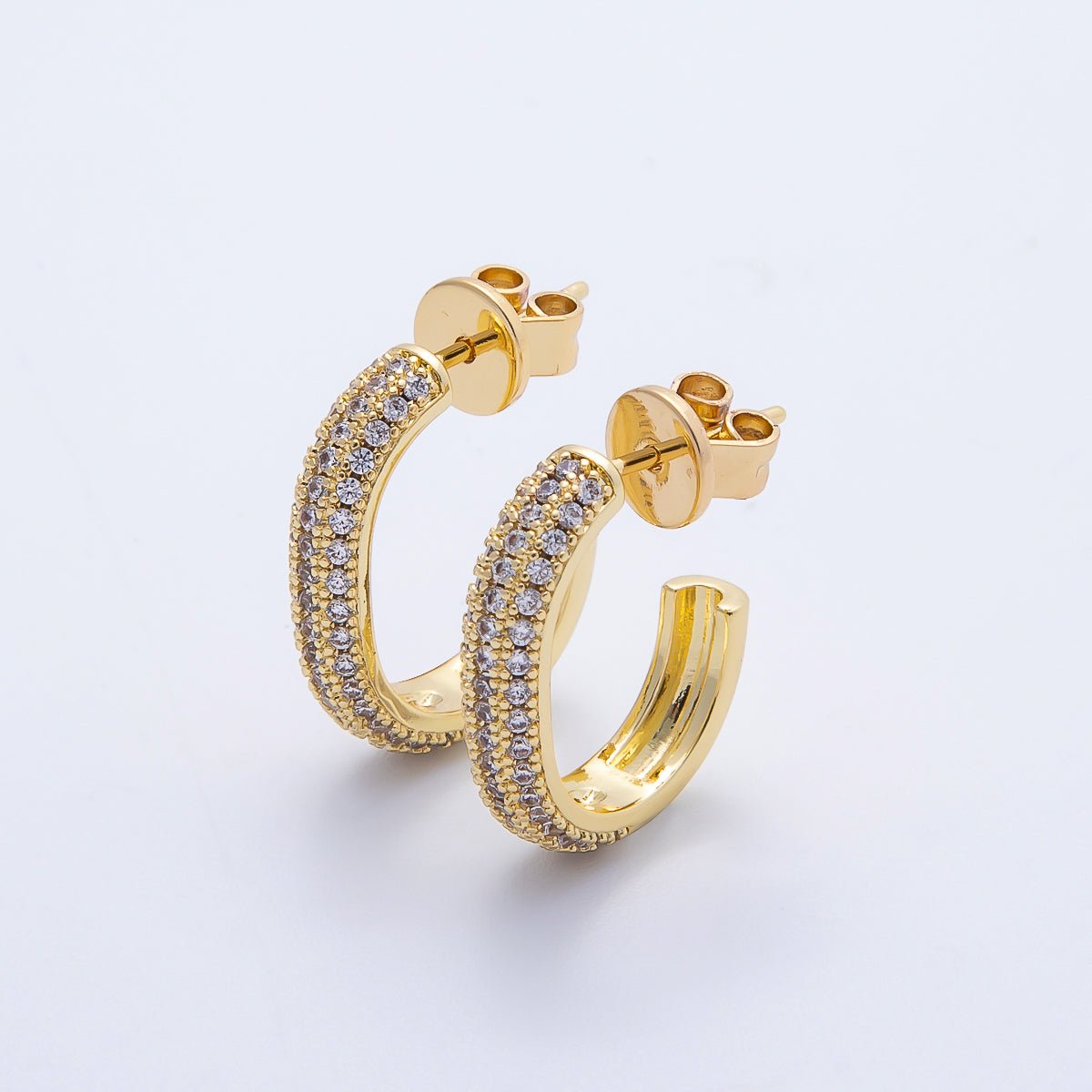 16K Gold Filled 20mm Micro Paved CZ J-Shaped Hoop Earrings | Earrings-00339