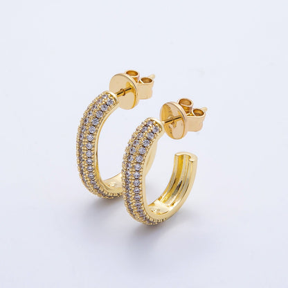 16K Gold Filled 20mm Micro Paved CZ J-Shaped Hoop Earrings | Earrings-00339