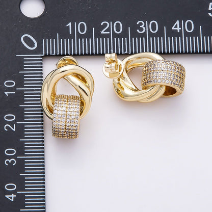 16K Gold Filled 20mm Micro Paved CZ Knot Door Knocker Stud Earrings | Earrings-00368