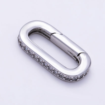 16K Gold Filled 20mm Micro Paved CZ Oblong Push Gate Enhancer Findings in Gold &amp; Silver | Findings-00426 Findings-00427