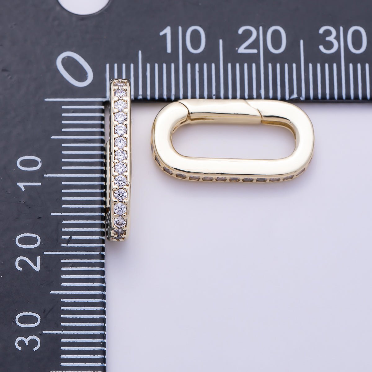 16K Gold Filled 20mm Micro Paved CZ Oblong Push Gate Enhancer Findings in Gold &amp; Silver | Findings-00426 Findings-00427