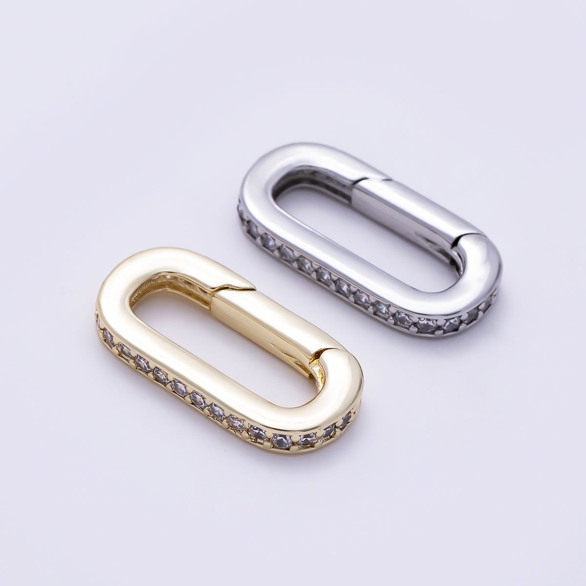 16K Gold Filled 20mm Micro Paved CZ Oblong Push Gate Enhancer Findings in Gold &amp; Silver | Findings-00426 Findings-00427