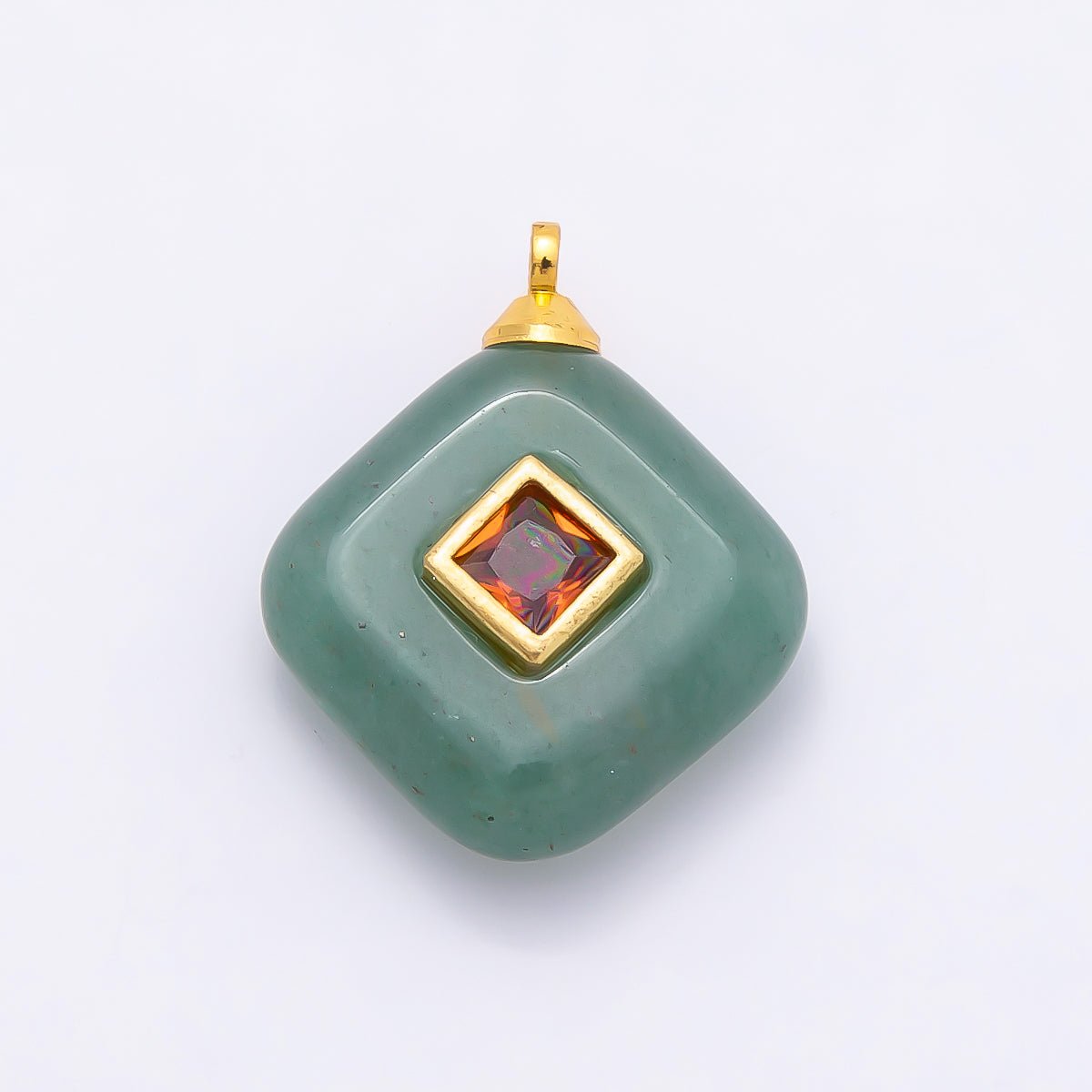 16K Gold Filled 20mm Multicolor CZ Embedded Gemstone Rhombus Pendant | Charms-01001 ~ Charms-01008