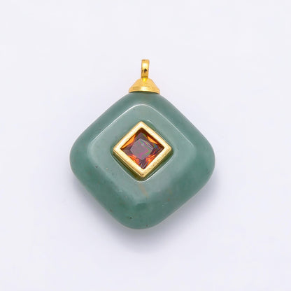16K Gold Filled 20mm Multicolor CZ Embedded Gemstone Rhombus Pendant | Charms-01001 ~ Charms-01008