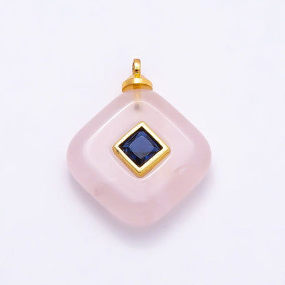 16K Gold Filled 20mm Multicolor CZ Embedded Gemstone Rhombus Pendant | Charms-01001 ~ Charms-01008