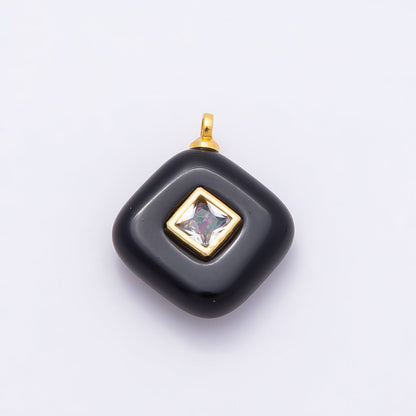 16K Gold Filled 20mm Multicolor CZ Embedded Gemstone Rhombus Pendant | Charms-01001 ~ Charms-01008