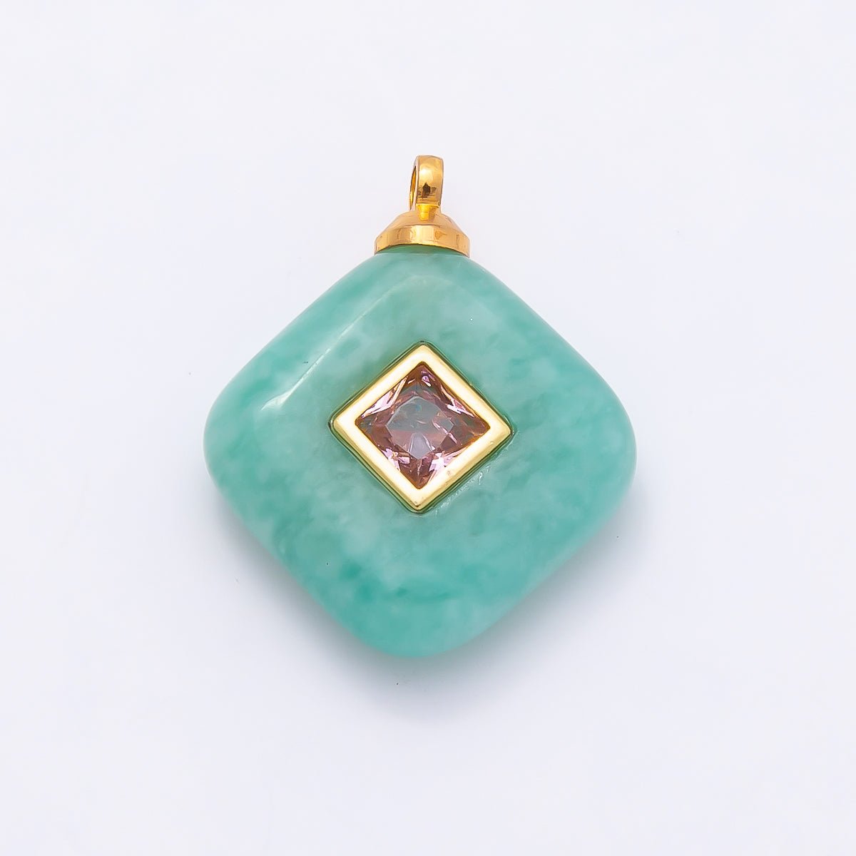 16K Gold Filled 20mm Multicolor CZ Embedded Gemstone Rhombus Pendant | Charms-01001 ~ Charms-01008