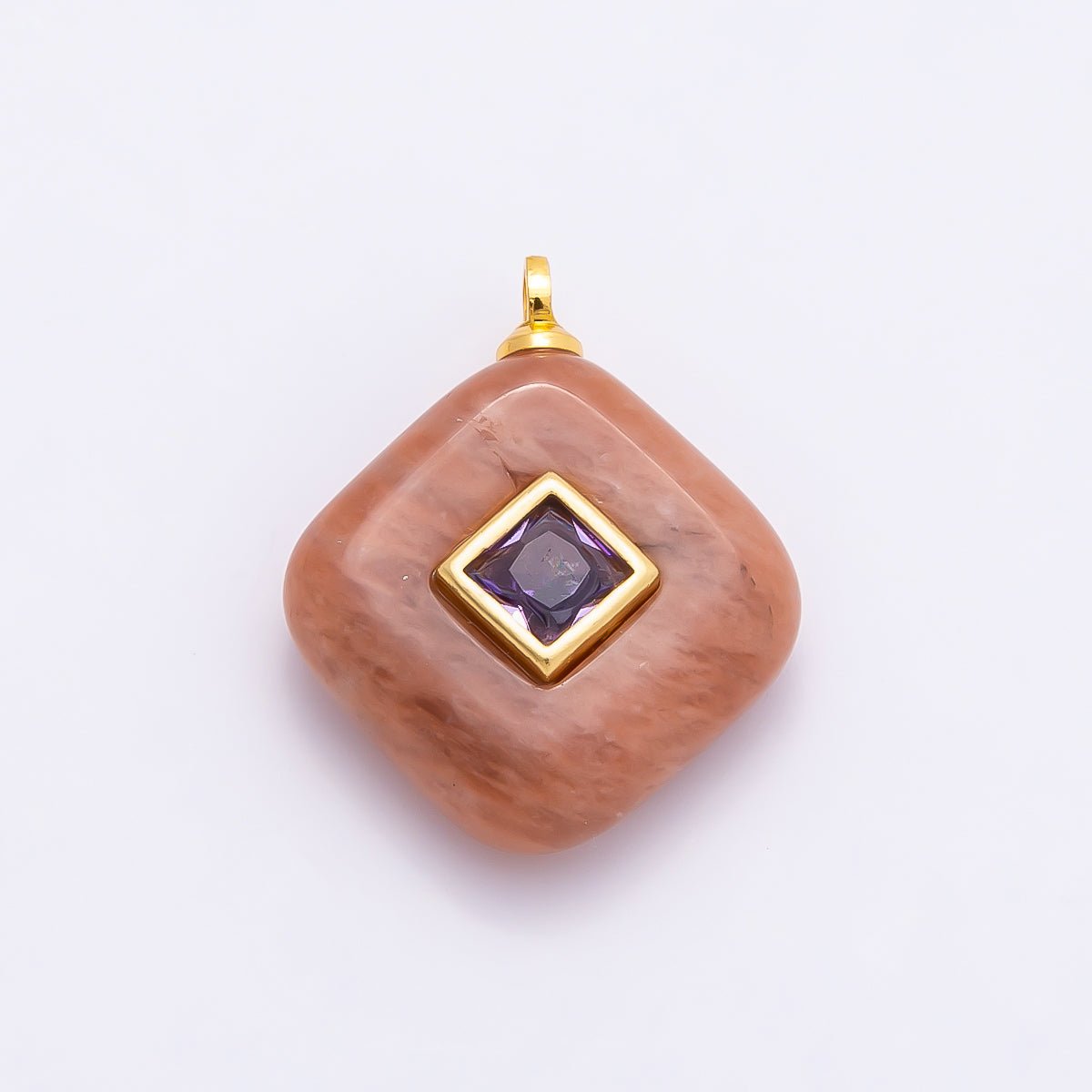 16K Gold Filled 20mm Multicolor CZ Embedded Gemstone Rhombus Pendant | Charms-01001 ~ Charms-01008