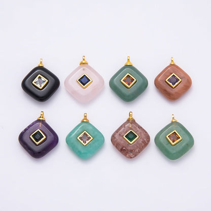 16K Gold Filled 20mm Multicolor CZ Embedded Gemstone Rhombus Pendant | Charms-01001 ~ Charms-01008