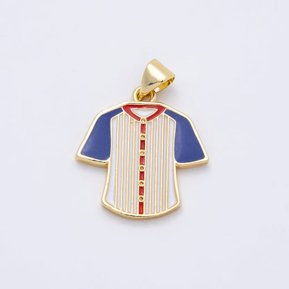 16K Gold Filled 20mm Multicolor Enamel Sport Jersey Pendant | Charms-011110