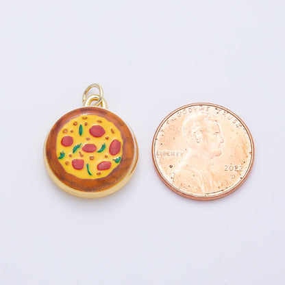 16K Gold Filled 20mm Pepperoni Pizza Enamel Round Charm | Charms-01243
