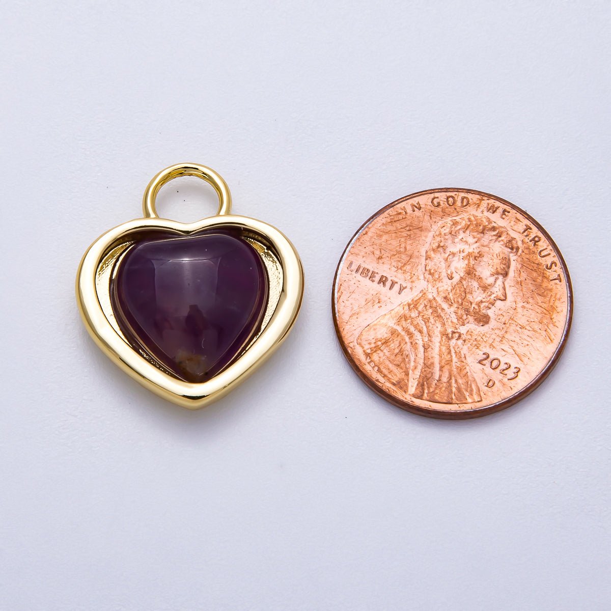 16K Gold Filled 20mm Purple Amethyst Gemstone Heart Padlock Pendant | Charms-00571