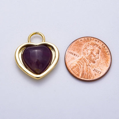 16K Gold Filled 20mm Purple Amethyst Gemstone Heart Padlock Pendant | Charms-00571