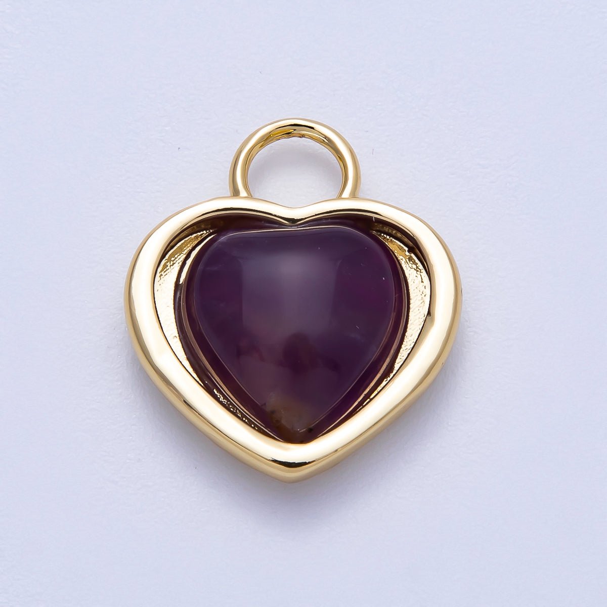 16K Gold Filled 20mm Purple Amethyst Gemstone Heart Padlock Pendant | Charms-00571