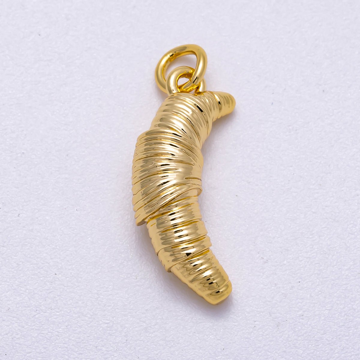 16K Gold Filled 20mm Ribbed Breakfast Croissant 3D Multidimensional Charm | Charms-00577