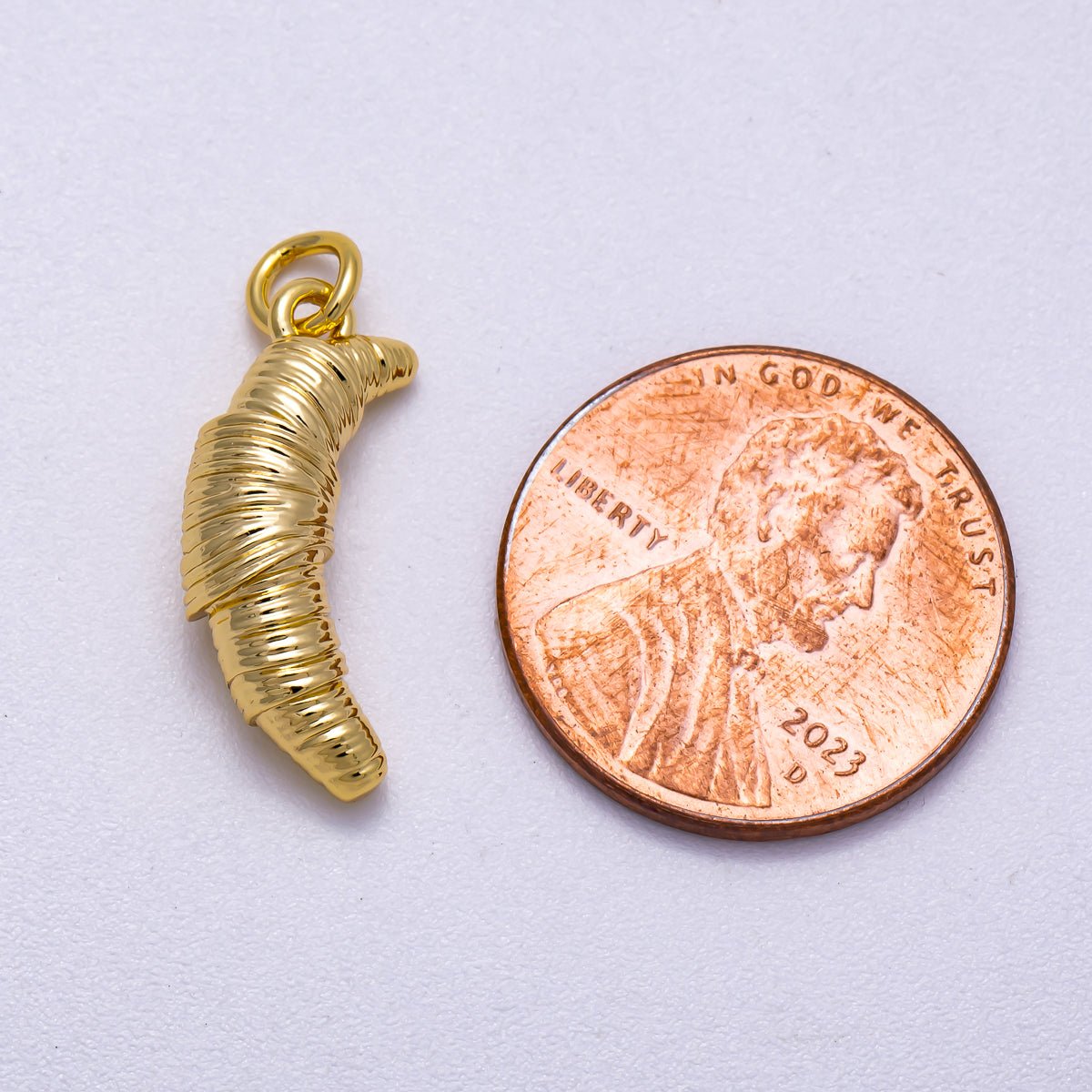16K Gold Filled 20mm Ribbed Breakfast Croissant 3D Multidimensional Charm | Charms-00577